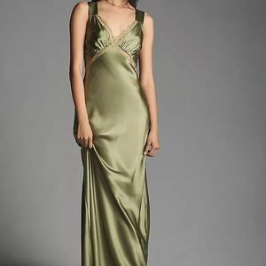 Reformation Chania Silk Dress in Artichoke